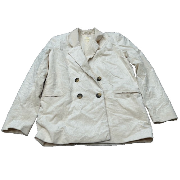 Maeve by Anthropologie Women Jacket Corduroy Blazer Double Breasted Ivory Size 4 - Picture 1 of 10